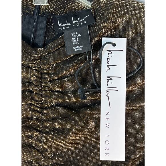 Nicole‎ Miller New York Metallic Ruched Top Long Sleeve Nylon Gold Women's Large - Picture 4 of 6